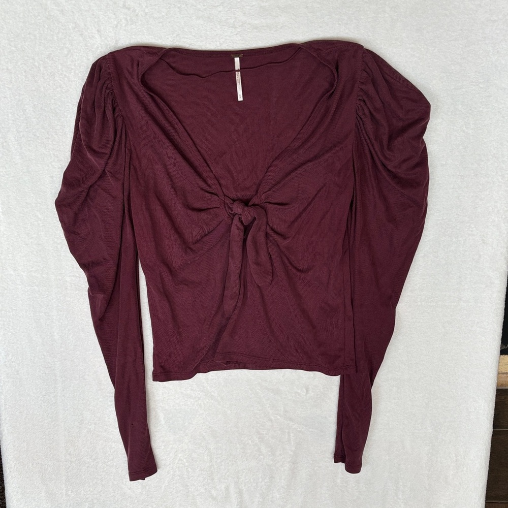 Free People Burgundy Long Sleeve Top